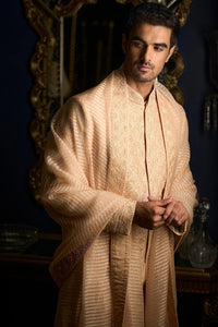 Peach Thread Sequin Sherwani Set