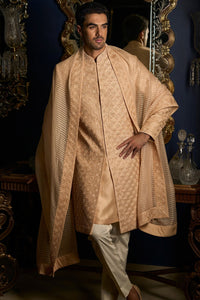 Peach Thread Sequin Sherwani Set