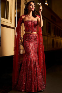 Red Corset Skirt Set