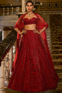 Red Crystal Lehenga Set