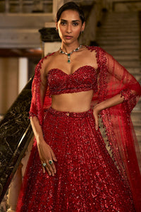 Red Crystal Lehenga Set