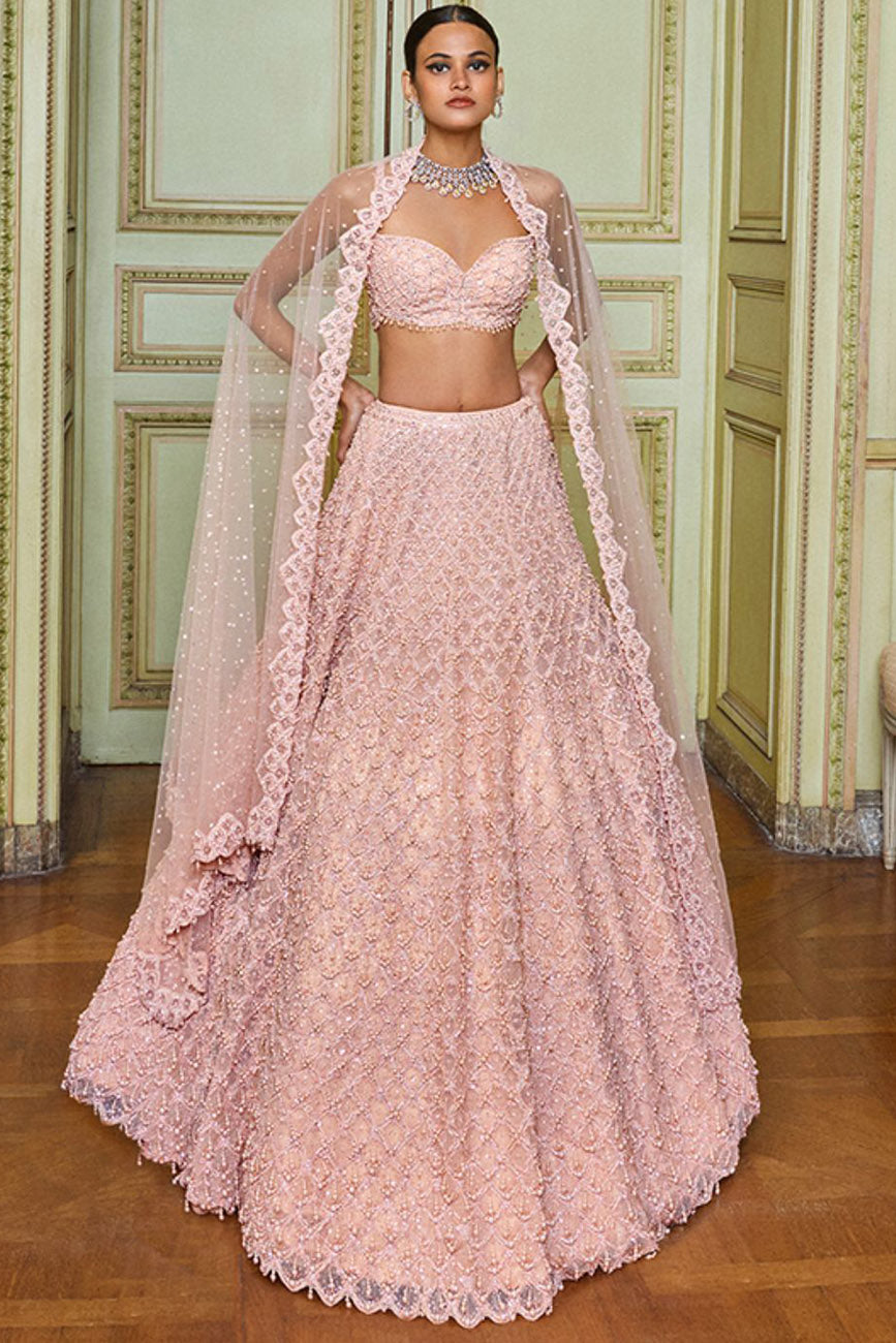 Seema Gujral  Rose Gold Pearl Drop Lehenga Set – LIVEtheCOLLECTIVE