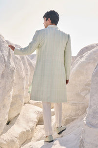 Sea Green Pearl Open Sherwani Set