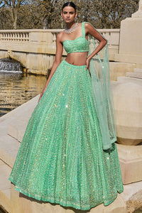 Sea Green Sequin Lehenga Set