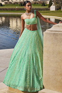 Sea Green Sequin Lehenga Set