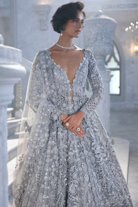 Silver Cut Work Jacket Lehenga Set