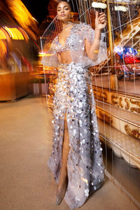 Silver Sequin Skirt Set