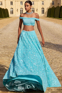 Turquoise Sequin Lehenga Set