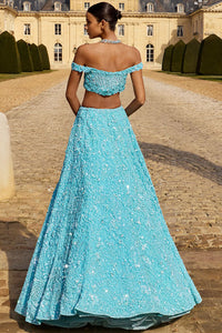 Turquoise Sequin Lehenga Set