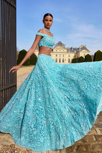 Turquoise Sequin Lehenga Set