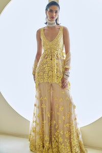 Yellow Three-Dimensional Floral Sharara Set
