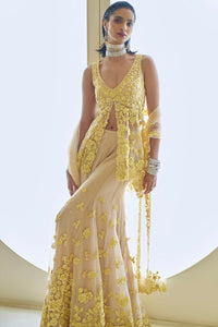 Yellow Three-Dimensional Floral Sharara Set