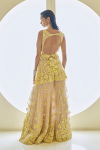 Yellow Three-Dimensional Floral Sharara Set