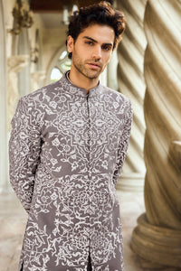 Grey Abstract Sherwani Set