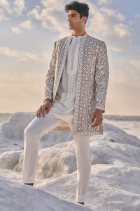 Nude Cream Open Sherwani Set