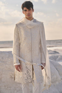 Off-White Mirror Work Sherwani Set