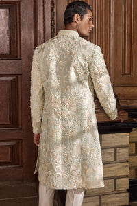 Sea Green Three Dimensional Floral Sherwani Set