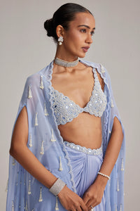 Dew Blue Cape And Draped Skirt Set