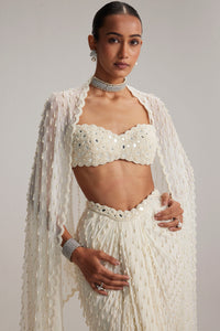 Pearl White Draped Skirt Set