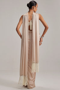 Light Beige Satin Draped Skirt Set
