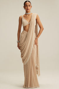Light Beige Draped Saree Set