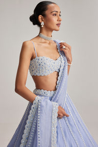 Dew Blue Linear Mirror Lehenga Set