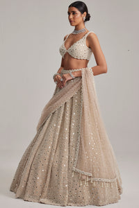 Light Beige Dense Mirror & Pearl Lehenga Set