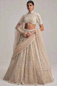 Light Beige High Neck Blouse Lehenga Set