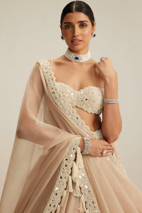 Light Beige Organza Mirror & Pearl Lehenga