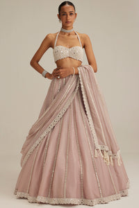 Ash Pink Linear Embroidered Lehenga
