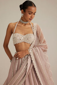 Ash Pink Linear Embroidered Lehenga