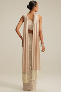 Light Beige One Shoulder Pencil Skirt Set