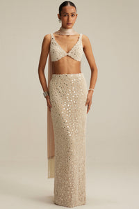 Light Beige V neck Pencil Skirt Set