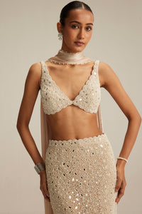 Light Beige V neck Pencil Skirt Set