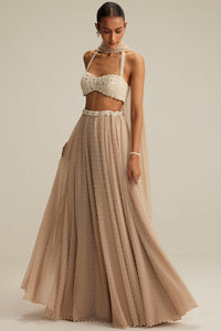 Light Beige Skirt With Halter Neck Blouse