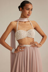 Ash Pink Georgette Skirt with Halter Blouse & Stole
