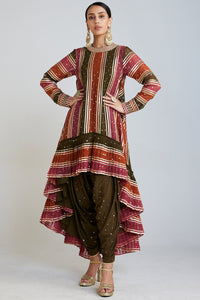 Olive Green Asymmetrical Kurta Set