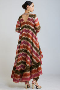 Olive Green Asymmetrical Kurta Set