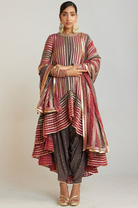 Charcoal Grey Asymmetrical Kurta Dhoti Set