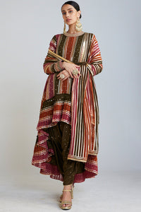 Olive Green Round Neck Asymmetrical Kurta Set