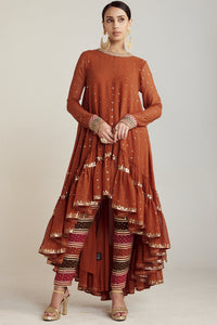Rust Asymmetrical Kurta Pant Set