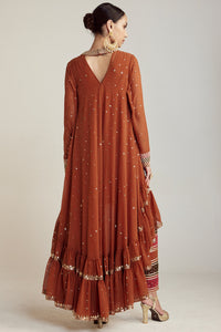 Rust Asymmetrical Kurta Pant Set
