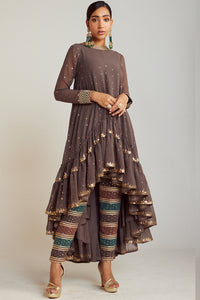 Charcoal Grey Asymmetrical Kurta Pant Set