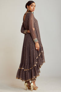 Charcoal Grey Asymmetrical Kurta Pant Set