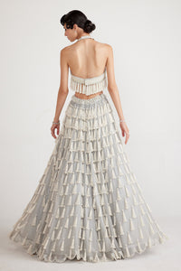 Grey Chandelier Pearl Drop Skirt Set