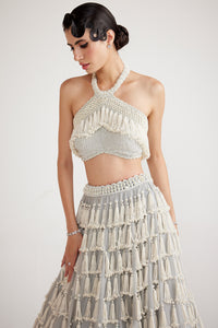 Grey Chandelier Pearl Drop Skirt Set