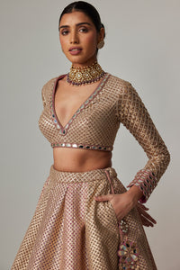 Deep Beige Lehenga Set with Crop Top