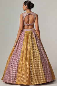 Mustard Multicolour Crop Top Lehenga Set