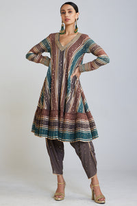 Mud Green Cheeta A Line Dhoti Kurta Set