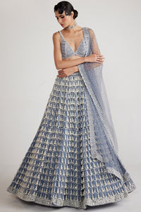 Grey Chandelier Pearl Drop Lehenga Set